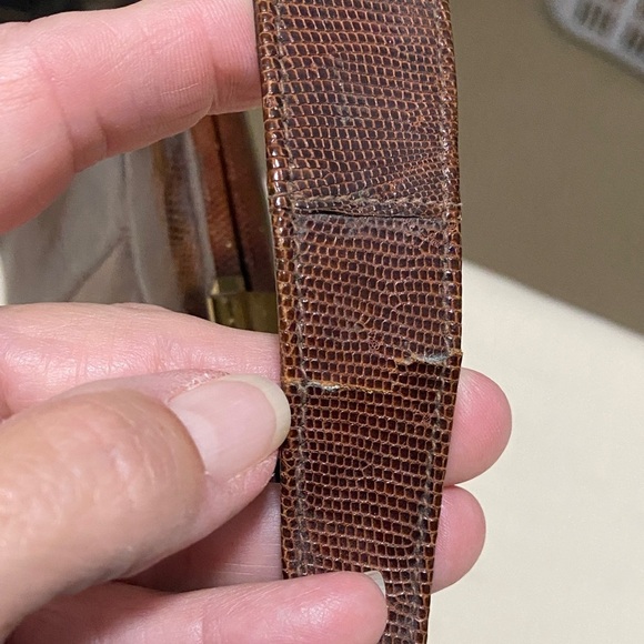 Vintage Snakeskin Elegant Brown Leather Clutch with Brass Hardware